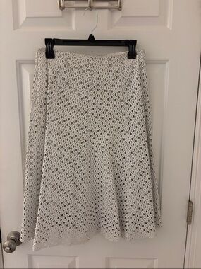 Theory: Leather Eyelet A-Line Midi Skirt in Light Gray Cotton Lining